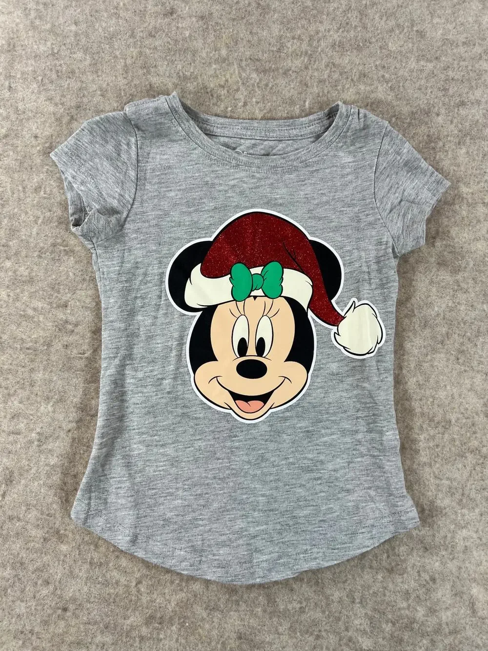 Disney Minnie Mouse Christmas Tshirt Santa Hat Gray Girls Size XS (4/5)